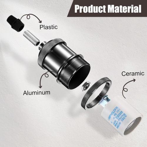 Hortsun 16 Packs E26 Vintage Ceramic Lamp Socket, Edison Industrial Pendant Metal Light Socket Replacement Screw in Light Bulb Holder for DIY Lighting, 600 Degrees Celsius Heat Resistant, Black
