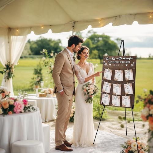 OurWarm Seating Chart for Wedding Reception Display, 23.6x15.7 Inch Rustic Wooden Wedding Seating Chart Board, Find Your Seat Wedding Signs for Reception Decor, Fits Display 4x6 Inch Cards
