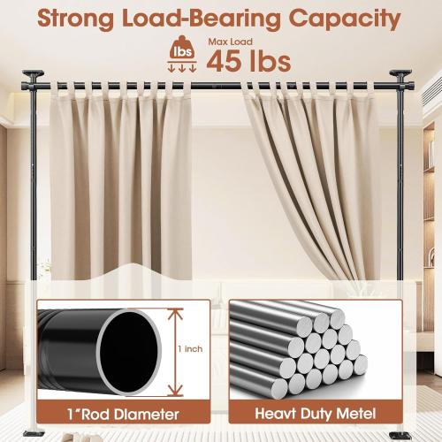 Room Divider Curtain Rod, No Drilling Room Separator for Space Partition Adjustable 4-10ft(H) 28-70inch(W) Heavy Duty Temporary Wall Divider Floor to Ceiling Tension Rod, Black