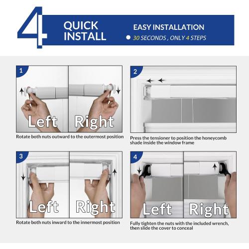 BERISSA Top Down Bottom Up Cordless Cellular Shades No Tools No Drill Honeycomb Blinds for Windows Shades for Indoor Windows Easy to Install,30 W x 72 H Blackout White,Fast Arrival