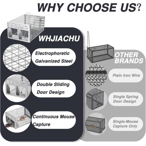 Rat Trap, Humane Live Rat Trap & Automatic Reset Mouse Traps with Dual One-Way Door Design – Catch and Release for Mice, Chipmunks, Hamsters, and Other Rodents, Indoors & Outdoors(Silver)