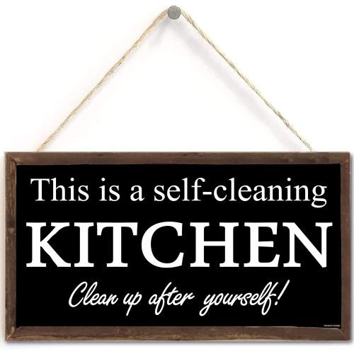 Self-Cleaning Kitchen Clean 5 x 10 Hanging Wall Art, Decorative Wood Sign Home Decor, Kitchen Decor, MDF Wood Material (US-G032)