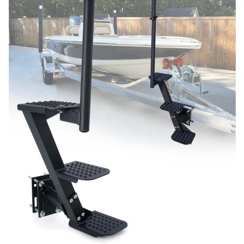 Boat Trailer Steps, Heavy Duty Trailer Tongue Steps with Handle, Universal Fit for 3 x 3, 4 x 4 & 3 x 5 (3 Step, Textured Tread)