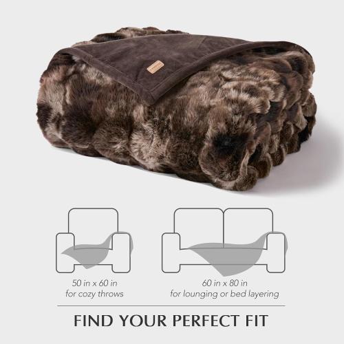EverGrace Ultra Soft Luxury Fluffy Faux Rabbit Fur Throw Blanket, Thick Warm Bubble Throw for Bed, Cozy Plush Reversible Blankets for Couch, Chair, Sofa, Mocha Brown, 50x60 Inches