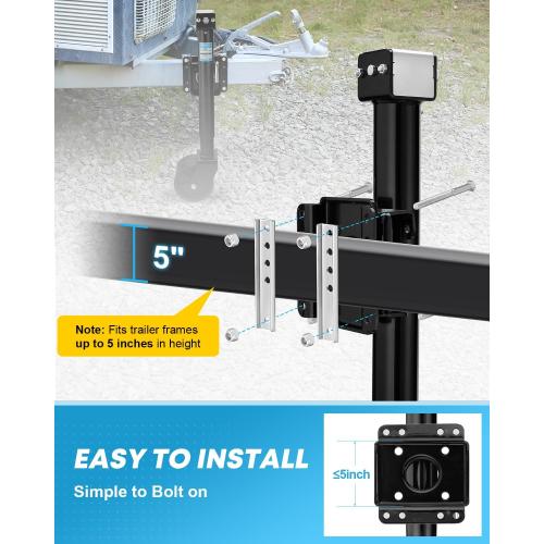 Kohree 2000 lbs Trailer Jack with Dual Wheel, 20-24V Cordless Drill Compatible, Heavy Duty Bolt on Trailer Tongue Jack for RV, Boat, Black, 12 Lift