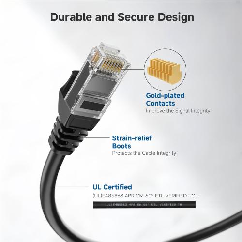 Cable Matters 10Gbps 5-Pack Snagless Cat 6 Ethernet Cable - 7ft, Cat 6 Cable, Cat6 Cord, Ethernet Cord, Black