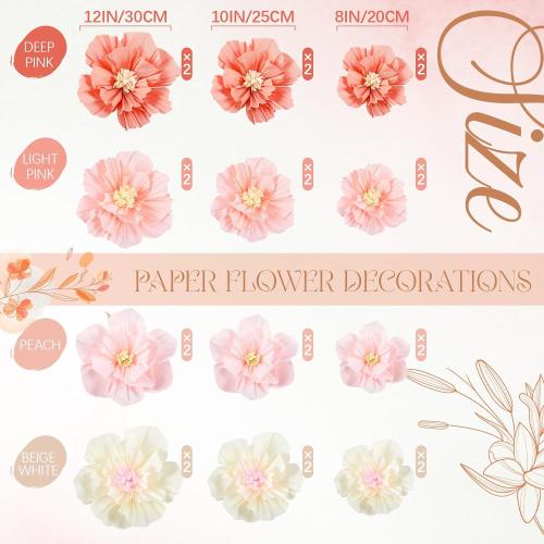 Cholemy 36 Pcs Tissue Paper Flowers, Crepe Decoration, Elegant Color
