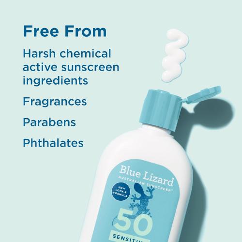 Blue Lizard SENSITIVE Mineral Sunscreen with Zinc Oxide, SPF 50 , Water Resistant, UVA/UVB Protection with Smart Bottle Technology - Fragrance Free, 8.75 oz.