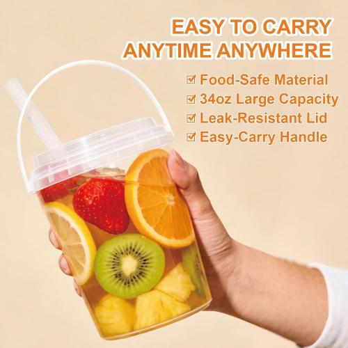 30 Sets 34 oz Drink Buckets with Lids and Straws, Reusable Clear Plastic Party Cups Disposable iced Coffee Cups with lids ,for Iced Smoothies, Milkshakes, lids for Lemonade, Pool and Beach Parties