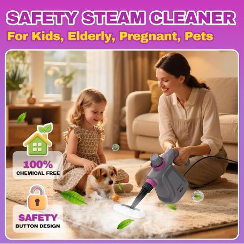 Grey Pressurized Handheld Steam Cleaner, Portable Steam Cleaner Multipurpose for Home, Multi-Surface Steam Cleaner for Tile, Grout, Windows, Bathroom, Kitchen, Car Cleaning, with Accessories
