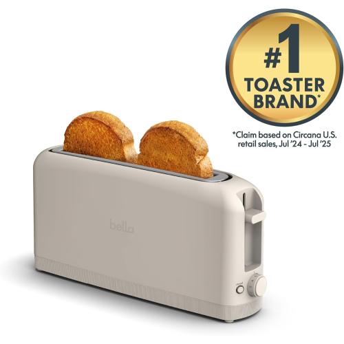 bella Fits-Anywhere™ 2-Slice Slim Toaster, Long Slot & Extra Wide, Oatmilk