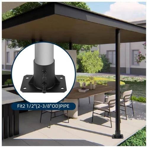 4PCS Chain Link Fence Post Base 2 1/2 Floor Flange, Round Posts Base Bracket Floor Flange for Holding Fence Deck Railing Mailbox Flag Round Posts with Screws, Black