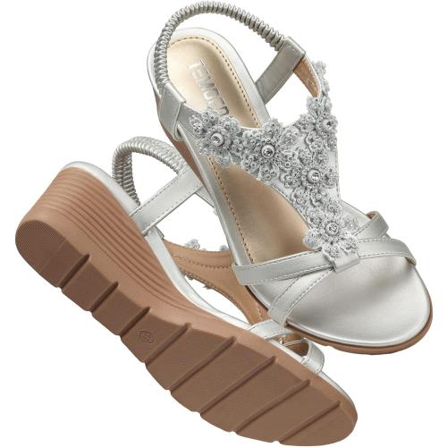 TEMOFON Women's Low Wedge Heels Summer Dressy Platform Sandals Elastic Ankle Strap Open Toe Flower Shoes size 40