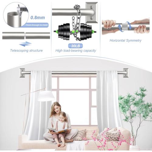 Nickel Wrap Around Curtain Rods:Blackout Heavy Duty Adjustable Window Curtain Rod Room Darkening,1Inch Modern Decorative Curved French Metal Single Drapery Rod Easy Install,Satin Nickel 48-90