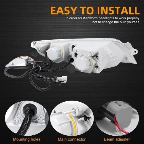 Headlight Fit ForInternational Durastar 4300 Right Passenger Side | Head Light for Durastar 2001-2016 4100/4200 Transtar 8500/8600 2002-2016 Black Housing Headlamp IP68 Waterproof DOT Approved