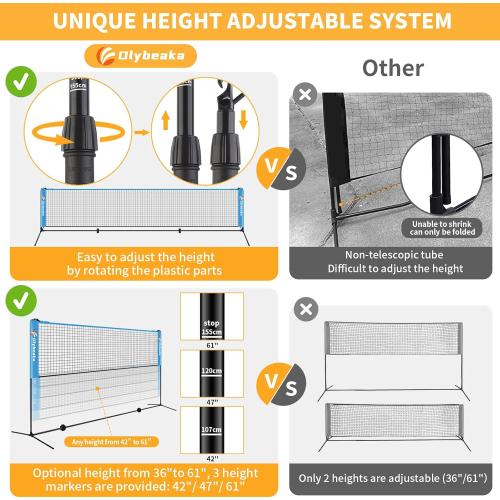 Portable Multi - Sport Net: Height - Adjustable for Pickleball, Badminton, Junior Tennis, Small Volleyball, Soccer | Driveway & Backyard Use | with Carrying Bag