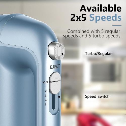 Hand Mixer Electric, 450W Kitchen Mixers with Scale Cup Storage Case, Turbo Boost/Self-Control Speed   5 Speed   Eject Button   5 Stainless Steel Accessories, For Easy Whipping Dough, Cream, Blue