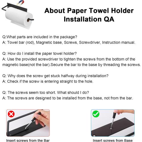 Paper Towel Holder, Magnetic Paper Towel Holder for Fridge, Toilet Paper Roll Holder Magnet Towel Rack Wall Mount Fridge Organizer for Paper Towels Rolls Bathroom Pantry RV Kitchen Storage