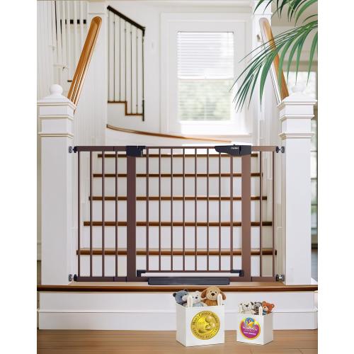 Cumbor 29.7-48 Baby Gate for Stairs, Mom's Choice Awards Winner-Dog Gate for Doorways, Auto Close Safety Pet Gate for Dogs Indoor, Easy Install Pressure Mounted Child Gate with Walk Thru Door, Brown