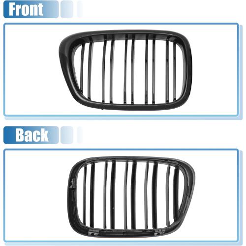X AUTOHAUX Front Hood Bumper Grille Grill for BMW 525i 530i E39 2001-2003 No.51137005837/51137005838 Front Bumper Kidney Grille Grill Double Slat 1 Pair Gloss Black