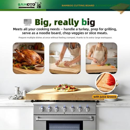 30 x 21 in Extra Large Bamboo Cutting Board, Stovetop Cover, Sink Cover, Noodle Board with Detachable Legs & Detachable Non-Slip Front Lip for Kitchen Countertop
