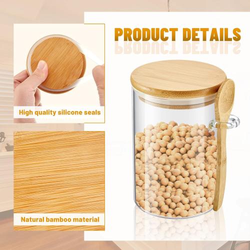 Tessco for you 8 Pack Sugar Jar Glass Container with Spoon Clear Glass Jars with Bamboo Lid and Spoon Scoop for Women Christmas Kitchen Gift Coffee Beans, Spice, Sugar, Nuts, Candy, Salts (17 oz)