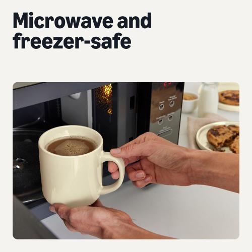 Amazon Basics Glazed Stoneware Coffee Mugs, Ceramic 4-Piece Set, 16 oz, Microwave and Dishwasher-Safe, Ivory