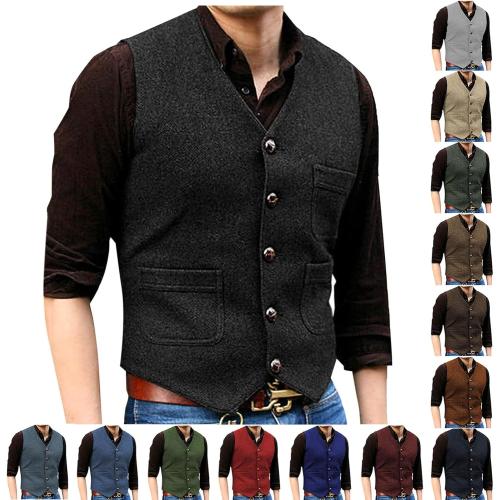 Size.LCampbell Men's Herringbone Tweed Suit Vest Slim Fit Casual Wool Blend Waistcoat Business Formal Sleeveless Outerwear Vest