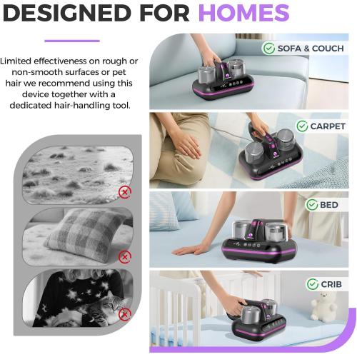 Mattress Vacuum Cleaner - 5-in-1 Cordless Bed Vacuum Cleaner, Powered by Ultrasonic Technology, 16Kpa Strong Suction,Low Noise,Suitable for Dust, Pet Hair, Etc - Grey