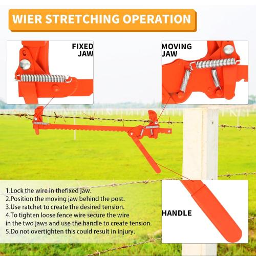 Heavy Duty Carbon Steel Fence Stretcher Tool, All Purpose Wire Tensioner for Barbed & Smooth Wire Fence, Fence Fixer and Splicer for Agricultural, Ranch & Residential Fences