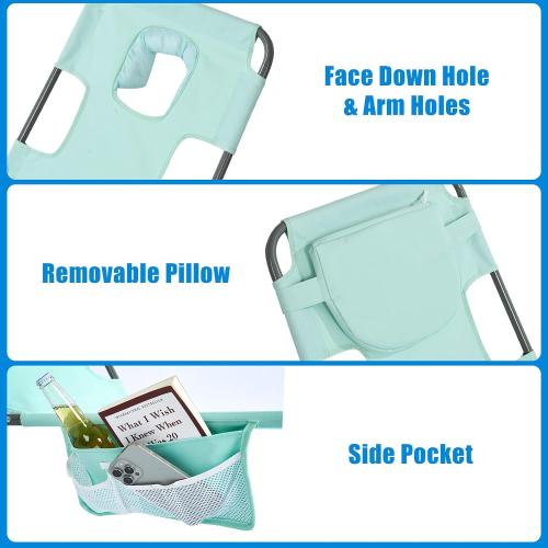 SunnyFeel Lounge Beach Chair for Adults with Face Hole, Reclining Beach Chairs Lay Flat, Sun Face Down Tanning Chair, Portable Folding Camping Cot for Outside Pool, Sunbathing, Reading‼️NEEDS CLEANING‼️