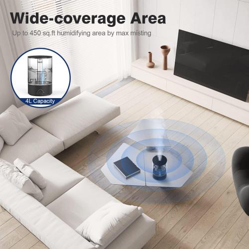 Acare Humidifier for Bedroom Large Room, 5L Top Fill Cool Mist Humidifier for Baby Home Plant, Air Ultrasonic Humidifiers for Whole House, 40H Work Time (Black)
