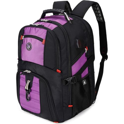 SHRRADOO Extra Large 50L Travel Laptop Backpack with USB Charging Port, College High School Backpack Airline Approved Business Work Bag Fit 17 Inch Laptops for Men Women,Purple