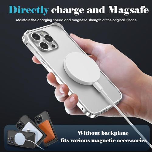 YMHML Bumper Case for iPhone 15 Pro Titanium, Aluminum Alloy   TPU Bumper Frame with Screen Protector Tempered Glass, Metal Slim Fit No Back Design 4 Corner Raised Protection Accessories, Silver