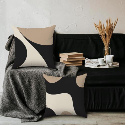 Black and Cream Beige Accent Abstract Pillow Covers 18x18 Set of 2, Black and White Decorative Pillow Covers for Home Couch Bedroom