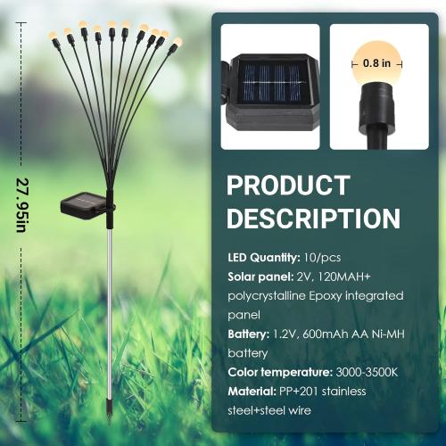 Solar Garden Lights, 60 LED Firefly Garden Lights Solar Outdoor, Solar Lights for Outside Sway by Wind,Solar Lights Outdoor Waterproof for Christmas Yard Patio Pathway Decoration (6 Pack)