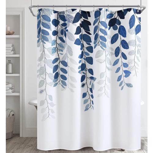 BOODII Blue Leaves Shower Curtains for Bathroom Spring Floral Plant Leaves Shower Curtain Narrow Vine Succulent Botanical Bath Curtain Linen Like Texture Ink Natural Bathroom Decor 54x72