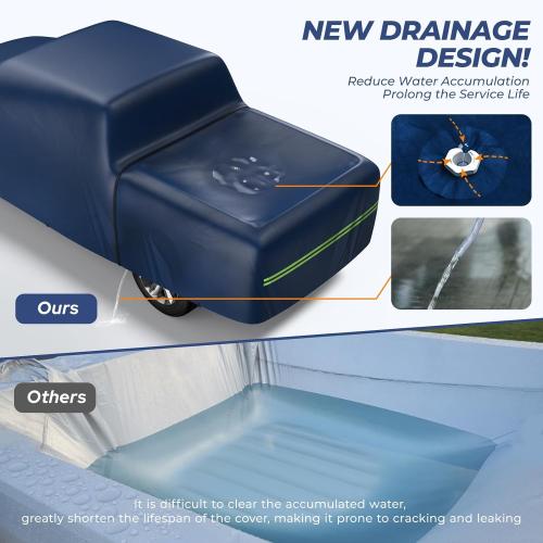 KAKIT Truck Cover Waterproof All Weather, Wear-Resistant Lightweight Fabric with Door Zipper and Tear Resistant Quick Drainage Holes, 5 Windproof Straps, Navy Blue (Truck Up to 250''L)