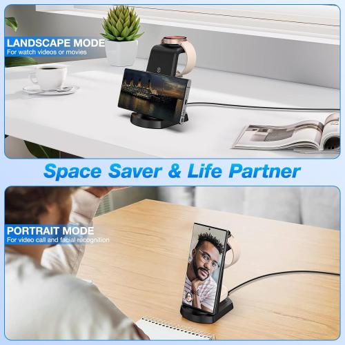 Wireless Charging Station for Samsung/Android, Fast Wireless Watch Charger Station Compatible for Samsung Galaxy S25 Ultra/S24/S23 /Z Flip 6/5 Fold 6/5, Watch7/6/Pro/Active 2 Galaxy Buds3/2 Pro(Dark)
