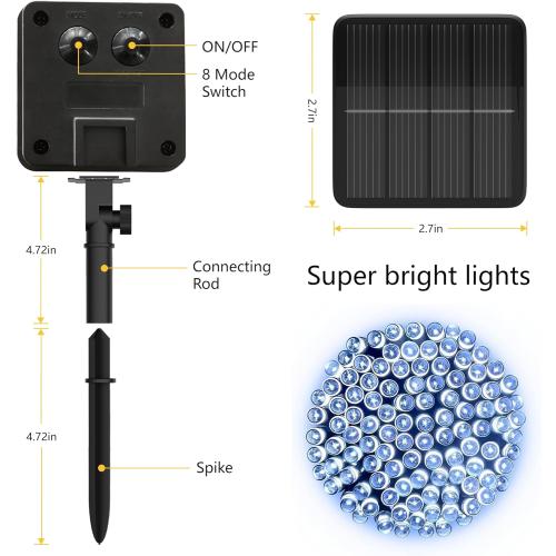 Solar String Lights for Outside, 39Ft 100 LED Solar String Lights Outdoor with 8 Modes Solar Lights for Outside Waterproof for Yard, Fence,Balcony, Party,Christmas Tree Decorations (Cold White)
