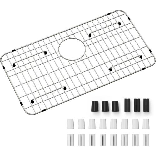 Stainless Steel Sink Grid and Protectors for Bottom of Kitchen Sink，26 x 14 Inches with Rear Drain