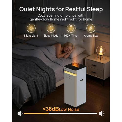 YOKEKON Humidifier Large Room 5.8Gal/22L, 2500 sq.ft. Cool Mist Humidifiers for Home Bedroom with Flame & Night Light, Top Fill Whole House Humidifier with Extension Tube, Plants, Kids, Adults, White