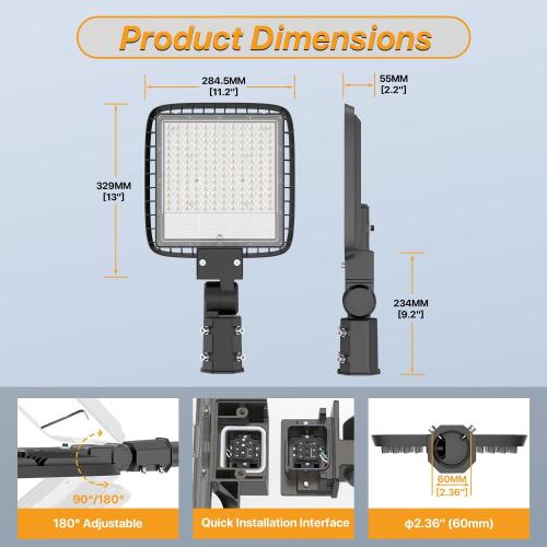 200W Led Parking Lot Lights with Dusk to Dawn Photocell 120V Slip Fitter Pole Mount Lights 5000K Outdoor IP65 Waterproof Commercial Street Area Lighting for Parking Lot, Barn, Church
