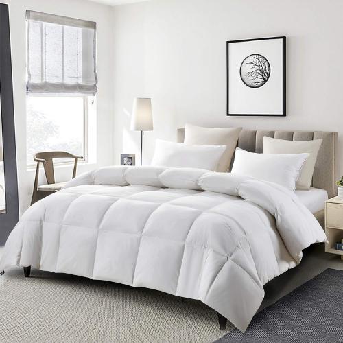 Goose Feather Down Fiber Cotton Comforter Queen Size - 100% Cotton Duvet Insert - Hypoallergenic Bedding Comforter All Season Medium Warmth 90 x 90 Inch White