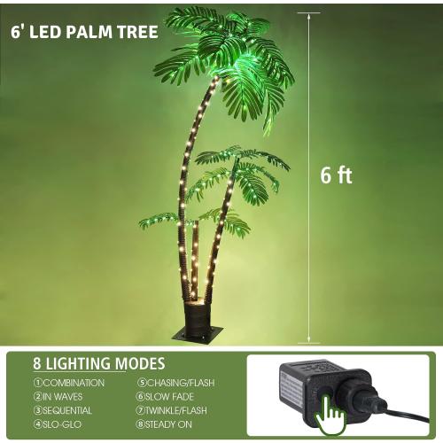 OUSHENG Lighted Palm Tree Bar Outdoor Christmas Decorations Decor, Light Up LED Artificial Fake Faux Trees Lights for Outside Patio Yard Pool Porch Deck Party Tropical, 6FT