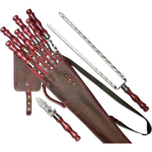 Grilling Supplies for BBQ - Outdoor Skewers Set for BBQ - Premium Barbecue Skewers Tool Sets Grill Utensils - BBQ Gear - Grill Skewers Set with Case Asgard Burgundy Color