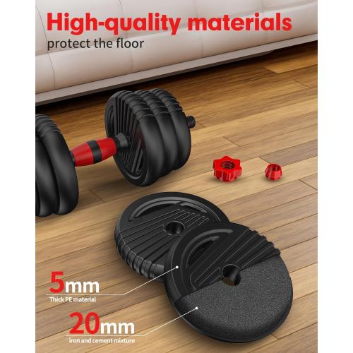 Adjustable Dumbbells, 10/20/30/45/70/90lbs Free Weight Set with Connector, 4 in1 Dumbbells Set Used as Barbell, Kettlebells, Push up Stand, Fitness Exercises for Home Gym Suitable Men/Women