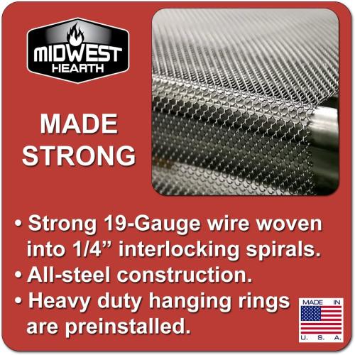 Midwest Hearth Fireplace Screen Mesh Curtain 26 High (Made in USA) Two 24 Wide Panels (Black)