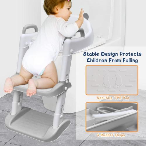 Potty Training Seat with Ladder Foldable Toilet with Splash Guard Non-Slip Potty Chair for Kids Toilet Seat with Step Stools (Gray)