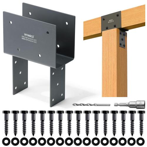 4pc 4x6 (Actual 3.5x5.5) Post Cap Tie Bracket, Stainless Steel Wood Beam Support Bracket, for Gazebos, Patio Decks, and Porches Wood Post to Beam Support (Dark Ggray)